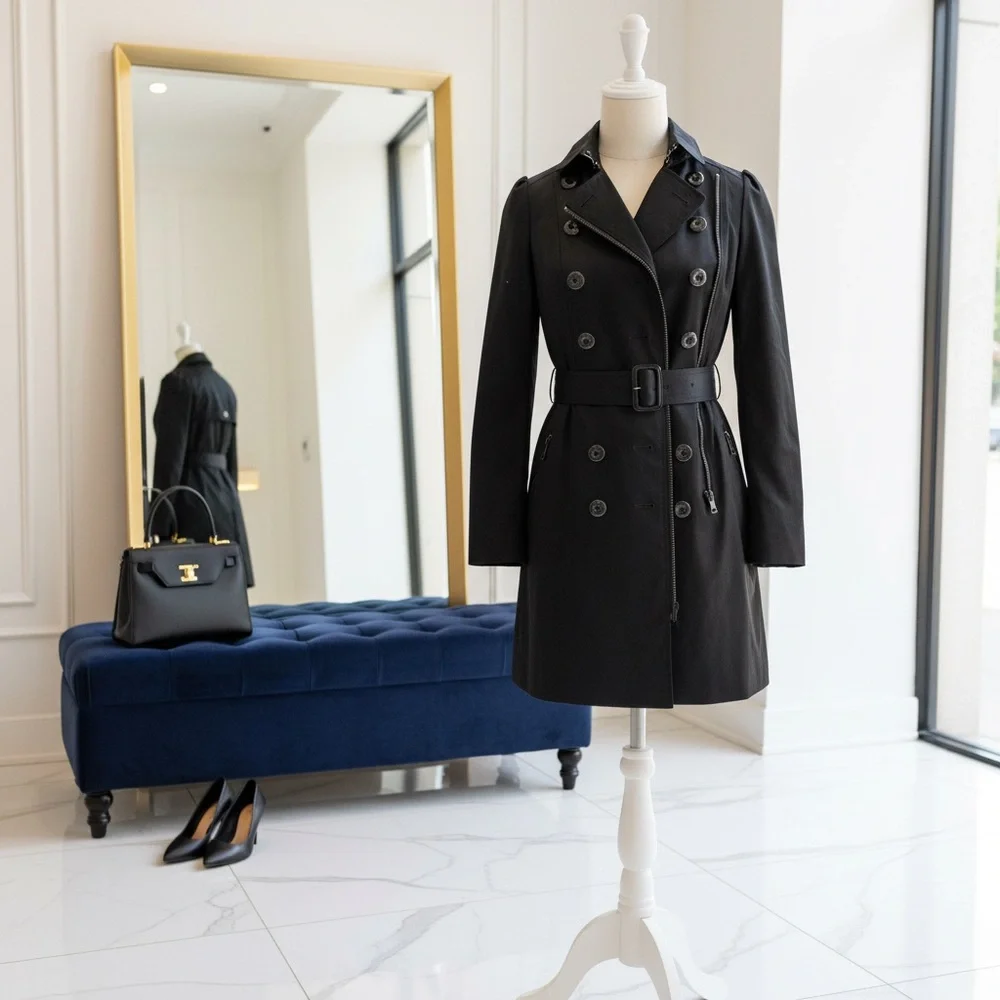 Burberry black Double-Breasted Trench Coat - Picture 1 of 13